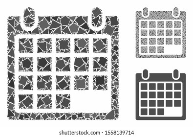 Schedule calendar grid mosaic of humpy parts in various sizes and shades, based on schedule calendar grid icon. Vector joggly elements are united into mosaic.