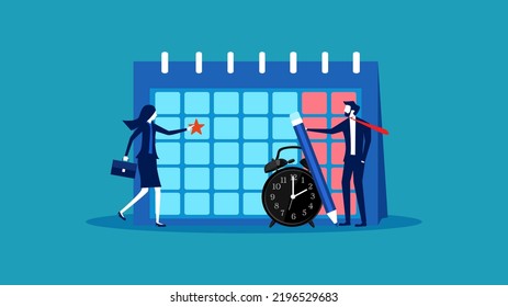  Schedule a calendar. group of working business people planning a calendar to schedule tasks