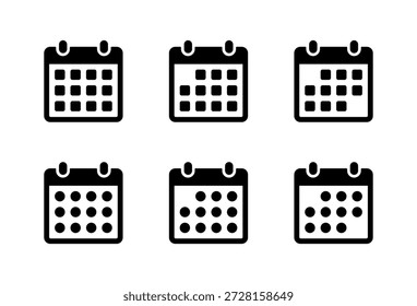 Programar conjunto de iconos de calendario. Símbolo de fecha simple. Orden del día, signo del evento