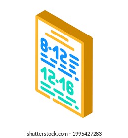 Plan der Kantine Arbeit isometrische Icon Vektorgrafik. Stundenplan der Kantine Arbeitszeichen. einzelne Symbolillustration