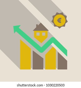 Schedule chart on table vector. Economic visualization information, business report graph illustration with house and coin