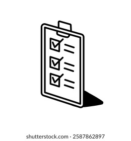 Schedule check list with isometric icon. Sign and symbol. Vector line art, clip art, minimalist simple outline. Hand drawing technology illustration. Sticker print design