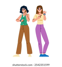 schedule checking time woman  vector.  punctuality appointment, deadline alarm, calendar routine schedule checking time woman character. people flat cartoon illustration