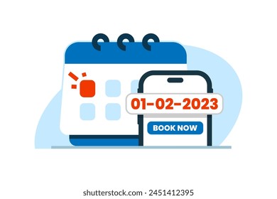 schedule and choose a date. book now via mobile app concept illustration flat design. simple modern graphic element for landing page ui, infographic, icon