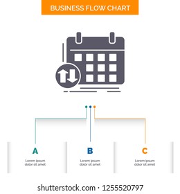 schedule, classes, timetable, appointment, event Business Flow Chart Design with 3 Steps. Glyph Icon For Presentation Background Template Place for text.