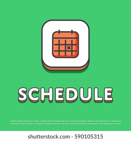 Schedule colour square icon isolated vector illustration. Calendar with notes symbol. Date and time concept, time management, business planning, life scheduling logo or sign in line design.