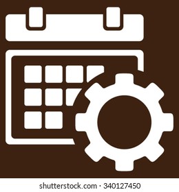 Schedule Configuration vector icon. Style is flat symbol, white color, rounded angles, brown background.