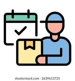 Schedule delivery icon flat line style illustration representing planned shipment and timely logistics, suitable for e-commerce, supply chain, and delivery service projects