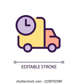 Schedule delivery pixel perfect RGB color ui icon. Transportation service. Simple filled line element. GUI, UX design for mobile app. Vector isolated pictogram. Editable stroke. Arial font used