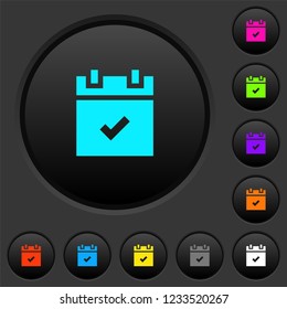 Schedule done dark push buttons with vivid color icons on dark grey background