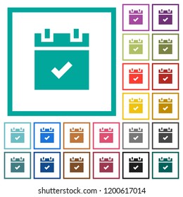 Schedule done flat color icons with quadrant frames on white background