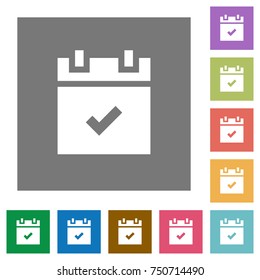 Schedule done flat icons on simple color square backgrounds