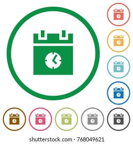 schedule event time flat color icons in round outlines on white background