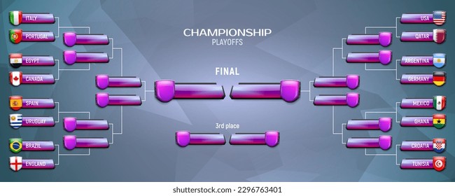 The schedule of football tournament matches. Playoffs table. Vector template for your design.