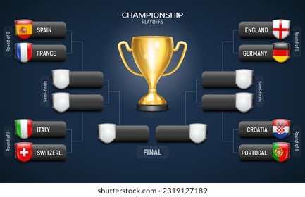 The schedule of football tournament matches. Playoffs table. Vector template for your design.