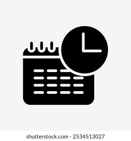 Programar diseño de icono de glifo. Icono de glifo de fecha y hora. Diseño de icono de estilo sólido de calendario y reloj.