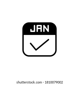 Schedule Icon in black flat glyph, filled style isolated on white background