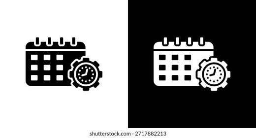 Icono de horario relleno en blanco y negro.