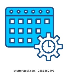 Icono De Horario En Diseño Plano Monocromo Azul, Ilustración vectorial
