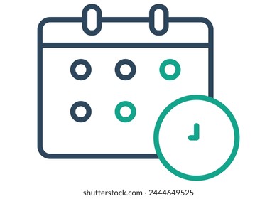 schedule icon. calendar with clock. icon related to action plan, business. line icon style. business element illustration