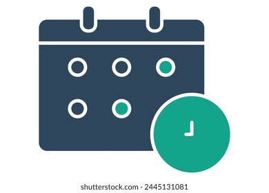 schedule icon. calendar with clock. icon related to action plan, business. solid icon style. business element illustration