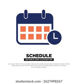 Icono de programación. Icono de calendario y reloj que representa la programación o la planificación. Vector editable.