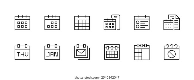 Schedule icon collection. Calendar, appointment, event, booking, date, deadline, time management, reminder, planner and more. Editable stroke. Pixel Perfect. Grid base 32px.