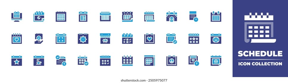 Schedule icon collection. Duotone color. Vector illustration. Containing schedule, calendar, estimate, peaceday, valentinesday, spring, birthday.