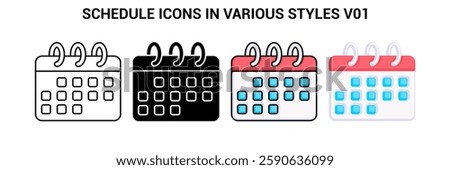 Schedule icon  Line, Filled, Color, Flat style.