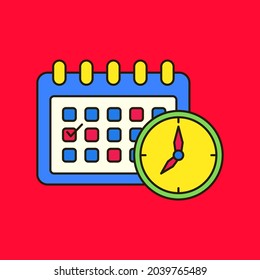 Schedule icon in linear color style isolated on red background