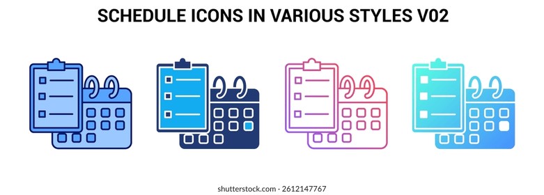 Schedule icon represented by Schedule symbol Blue, Gradient, Dualtone, Fill style.