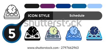 Schedule icon for representing calendar planning systems, organized timing structures, and appointment management concepts. Line, Filled, Color, Dualtone style.