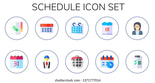 schedule icon set. 10 flat schedule icons.  Simple modern icons about  - agenda, calendar, manager, carrier, report