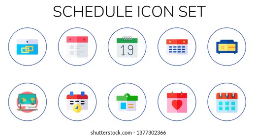 schedule icon set. 10 flat schedule icons.  Simple modern icons about  - calendar, workspace, date