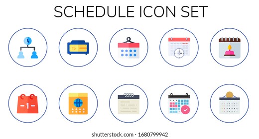 conjunto de iconos de programación. 10 iconos de programación plana. Se incluyen los iconos de calendario, calendario y calendario de pared