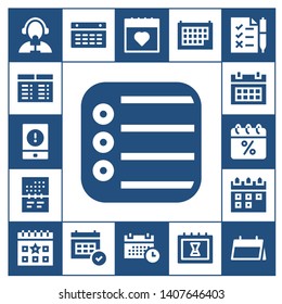 schedule icon set. 17 filled schedule icons.  Simple modern icons about  - Reporter, Timetable, Event, Reminder, Calendar, Schedule, Tasks