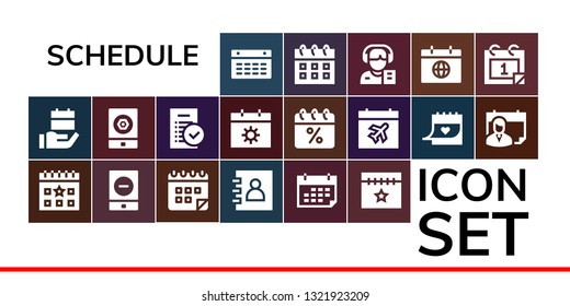 schedule icon set. 19 filled schedule icons.  Collection Of - Calendar, Event, Agenda, Tasks, Reporter