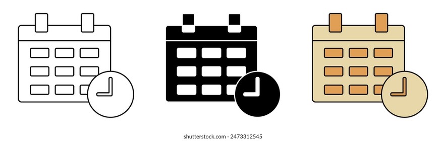 conjunto de iconos de programación. símbolos de calendario y reloj. diseño simple aislado sobre fondo blanco