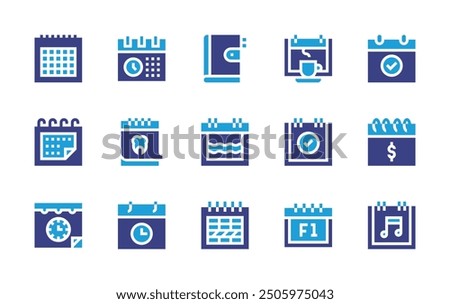 Schedule icon set. Duotone color. Vector illustration. Containing event, coffeecup, calendar, schedule, music, checkmark.