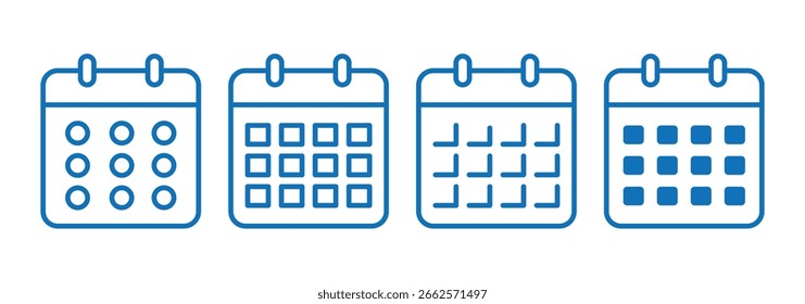 Símbolo do ícone Agendar. Contendo ícones de data, agendamento, mês, semana, compromisso, agenda, organização e evento. Ícones Minimalistas do Calendário. 