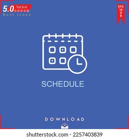 Vector de icono SCHEDULE sobre fondo azul. Iconos simples, aislados, planos, iconos, aplicaciones, logotipos, diseño de sitios web o aplicaciones móviles para la gestión de marketing empresarial,
Diseño de la interfaz de usuario UX Curso editable. EPS10