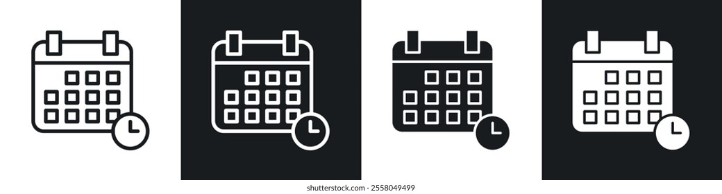 Schedule icons pack in black and white filled and outlined versions.