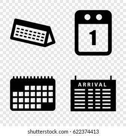Schedule icons set. set of 4 schedule filled icons such as arrival table, 1st day calendar