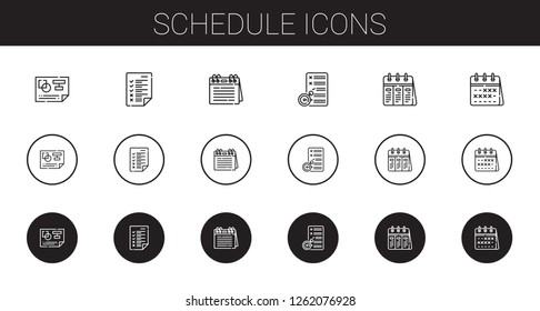 schedule icons set. Collection of schedule with planning, tasks, calendar. Editable and scalable schedule icons.