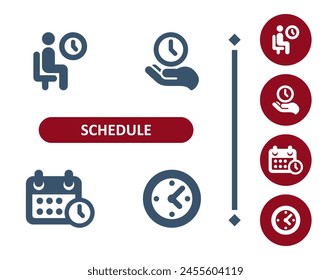 Schedule icons. Time, clock, waiting room, travel, hand, calendar, appointment icon. Professional, 32x32 pixel perfect vector icon.