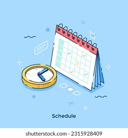 Schedule isometric concept vector illustration. Time management in tasks organization. Planning business events cartoon composition on blue background for web design. Creative idea for website