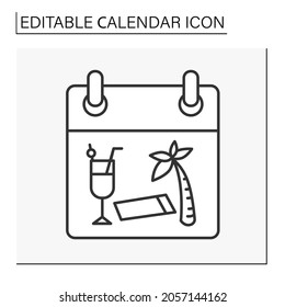  Schedule line icon. Planned vacation near the sea. Relaxation. Calendar concept. Isolated vector illustration. Editable stroke
