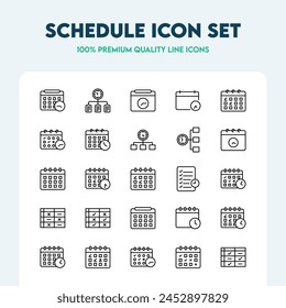 Juego de iconos de línea de programación. Colección de íconos vectoriales como calendarios, horarios y más. colección de iconos de calidad de Premium. Trazo editable.