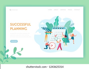Schedule management, Business Planning Landing Page Template. Characters Working on Big Calendar Concept for Web Page or Website. Vector illustration