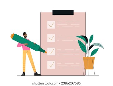 Concepto de administración de planificación. Planificación y programación. Gestión del tiempo y flujo de trabajo eficaz. Elemento gráfico para el sitio web. Dibujo vectorial plano de dibujos animados aislado en fondo blanco